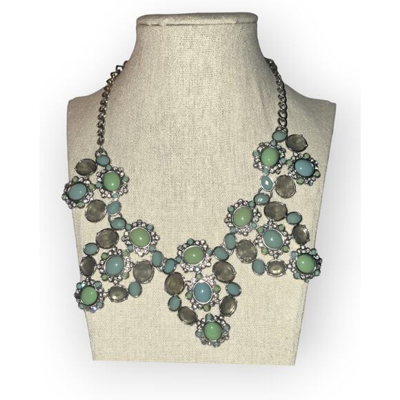 Lia Sophia Blue Green Statement Necklace Rhinestones 16” With 4” Extender - Picture 1 of 2